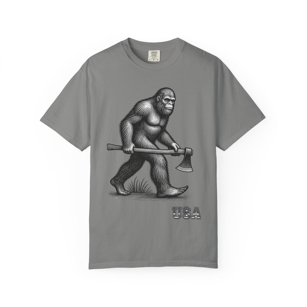 Sasquatch with Axe T-shirt | Vintage Bigfoot Illustration USA