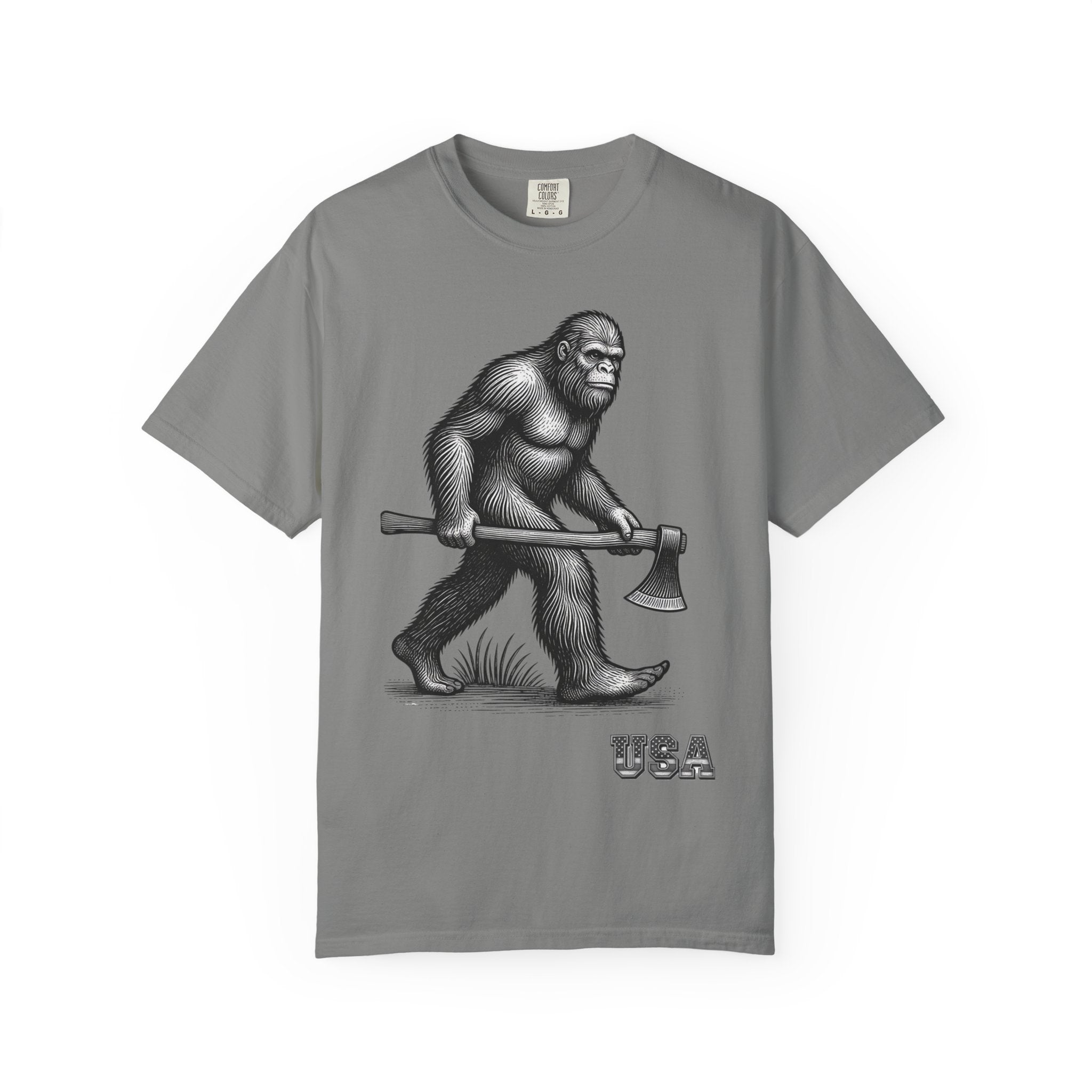 Sasquatch with Axe T-shirt | Vintage Bigfoot Illustration USA
