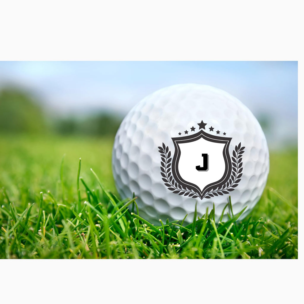 Personalized Custom Golf Balls Beautiful White Shield Royalty Designs | Multiple Designs Monogrammed Golf Gifts & Accessories. Includes Golf-Balls,Towel,Divot.