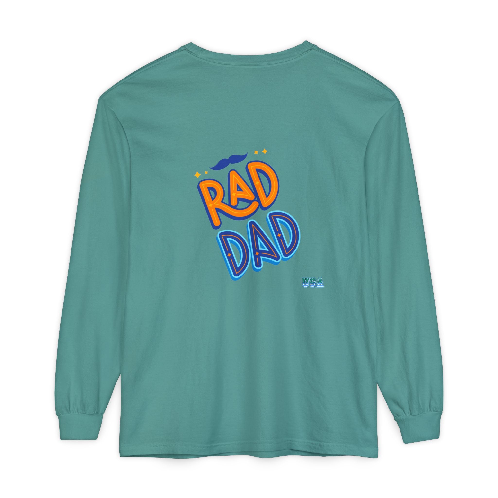 Rad Dad Long Sleeve T-Shirt | Retro Typography, Mustache Accent