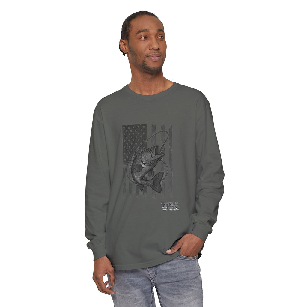 American Flag Bass Fishing Long Sleeve T-Shirt | USA Bass Tee
