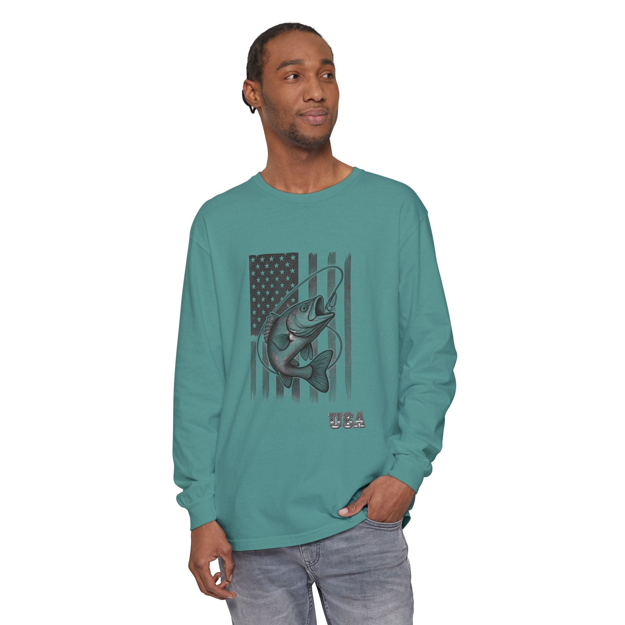 American Flag Bass Fishing Long Sleeve T-Shirt | USA Bass Tee