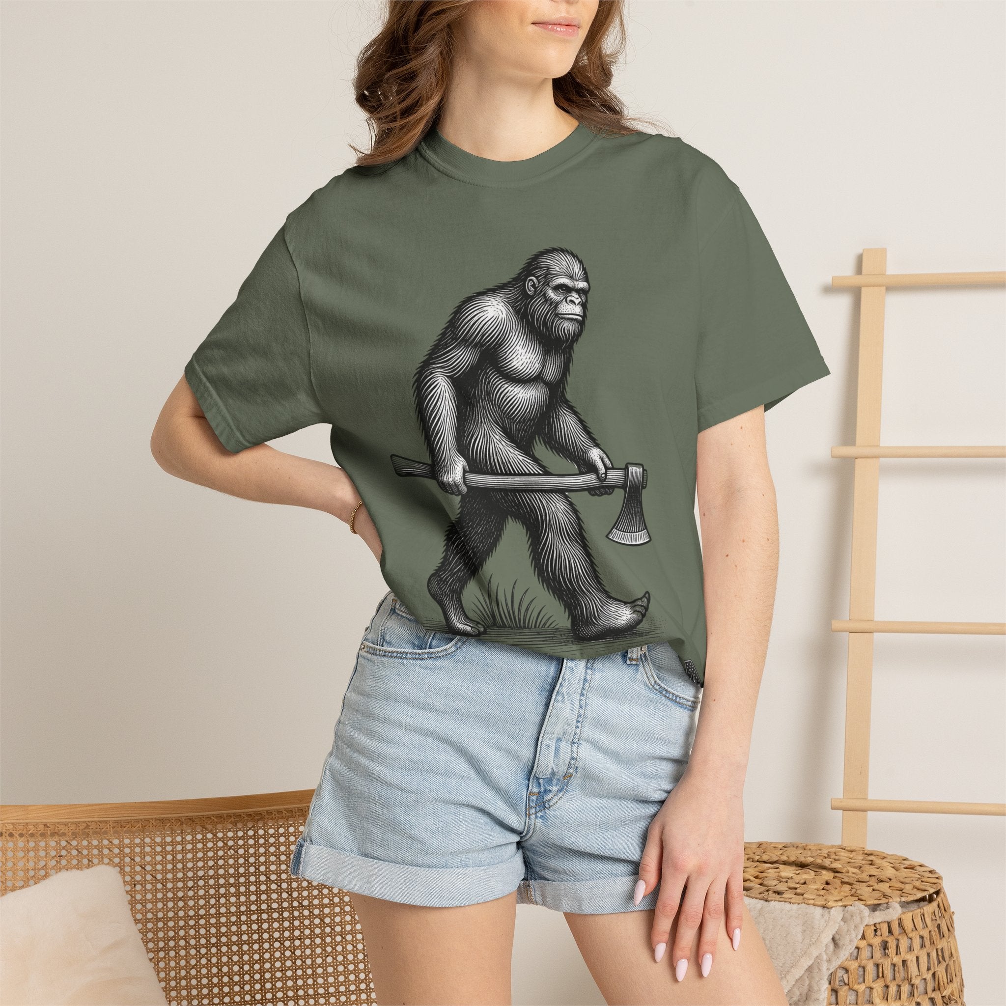 Sasquatch with Axe T-shirt | Vintage Bigfoot Illustration USA