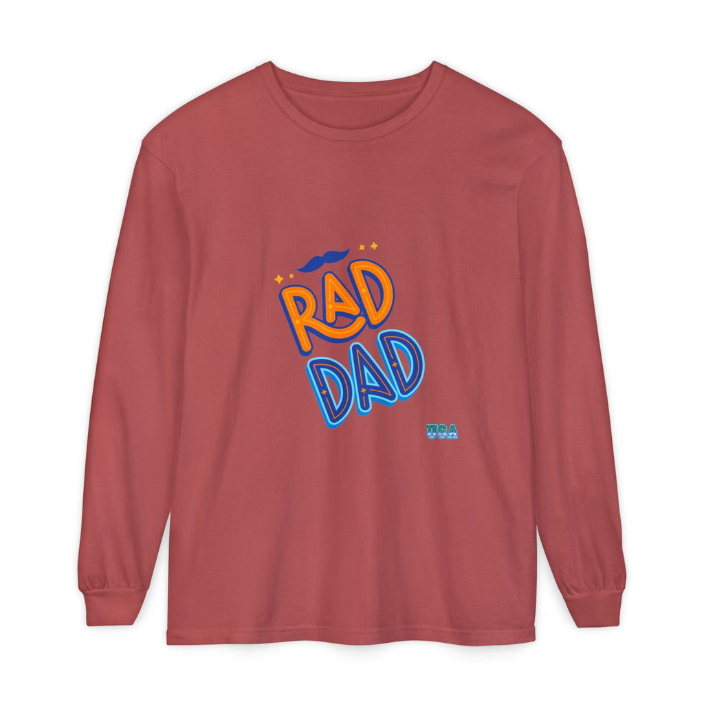 Rad Dad Long Sleeve T-Shirt | Retro Typography, Mustache Accent