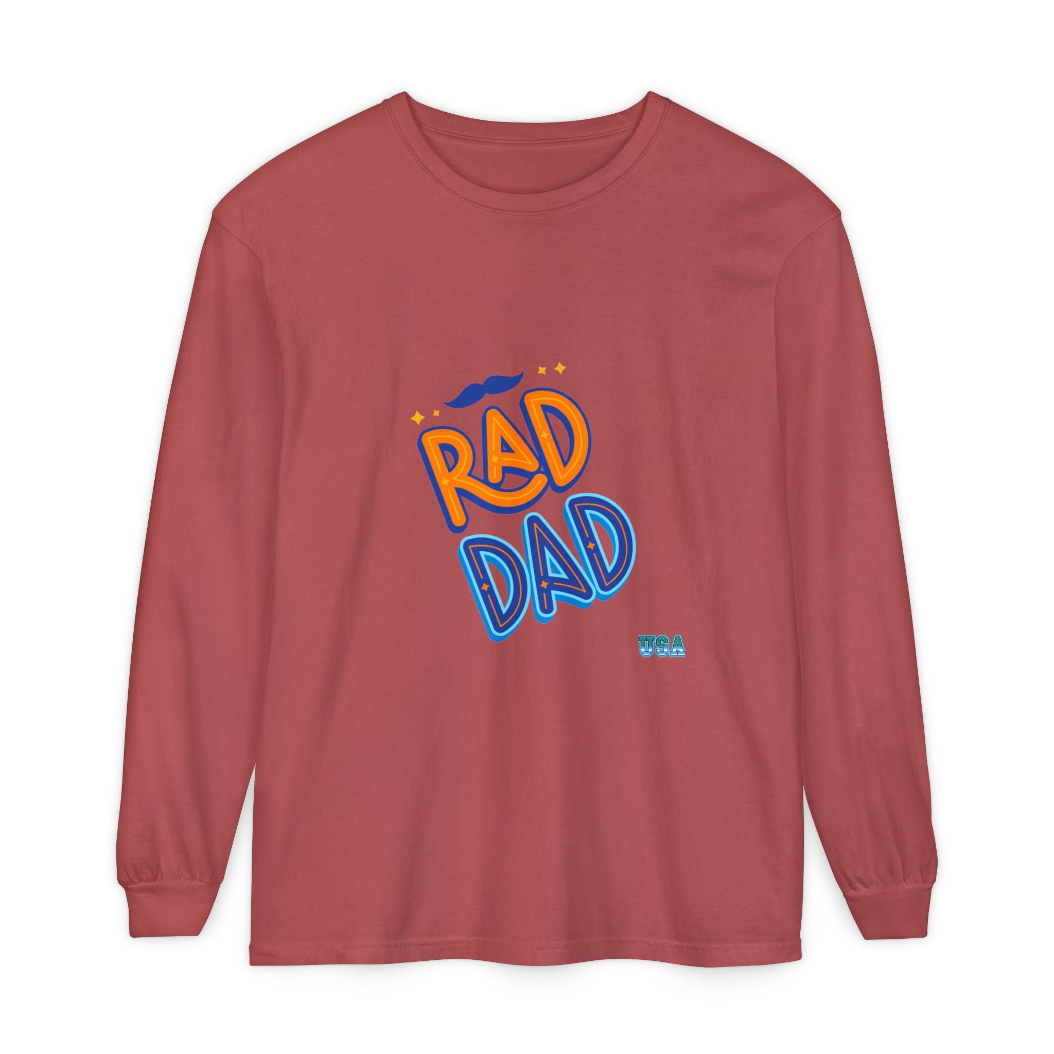 Rad Dad Long Sleeve T-Shirt | Retro Typography, Mustache Accent
