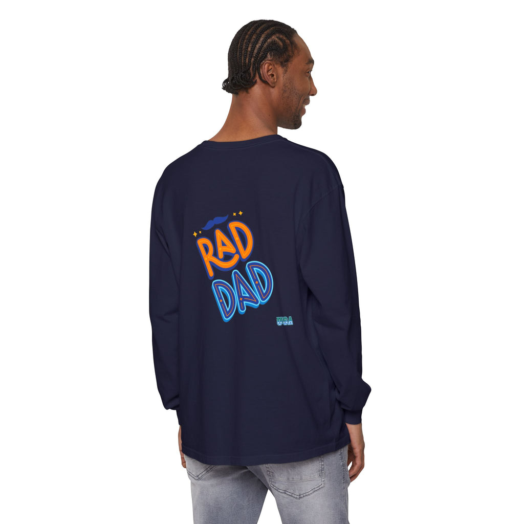 Rad Dad Long Sleeve T-Shirt | Retro Typography, Mustache Accent