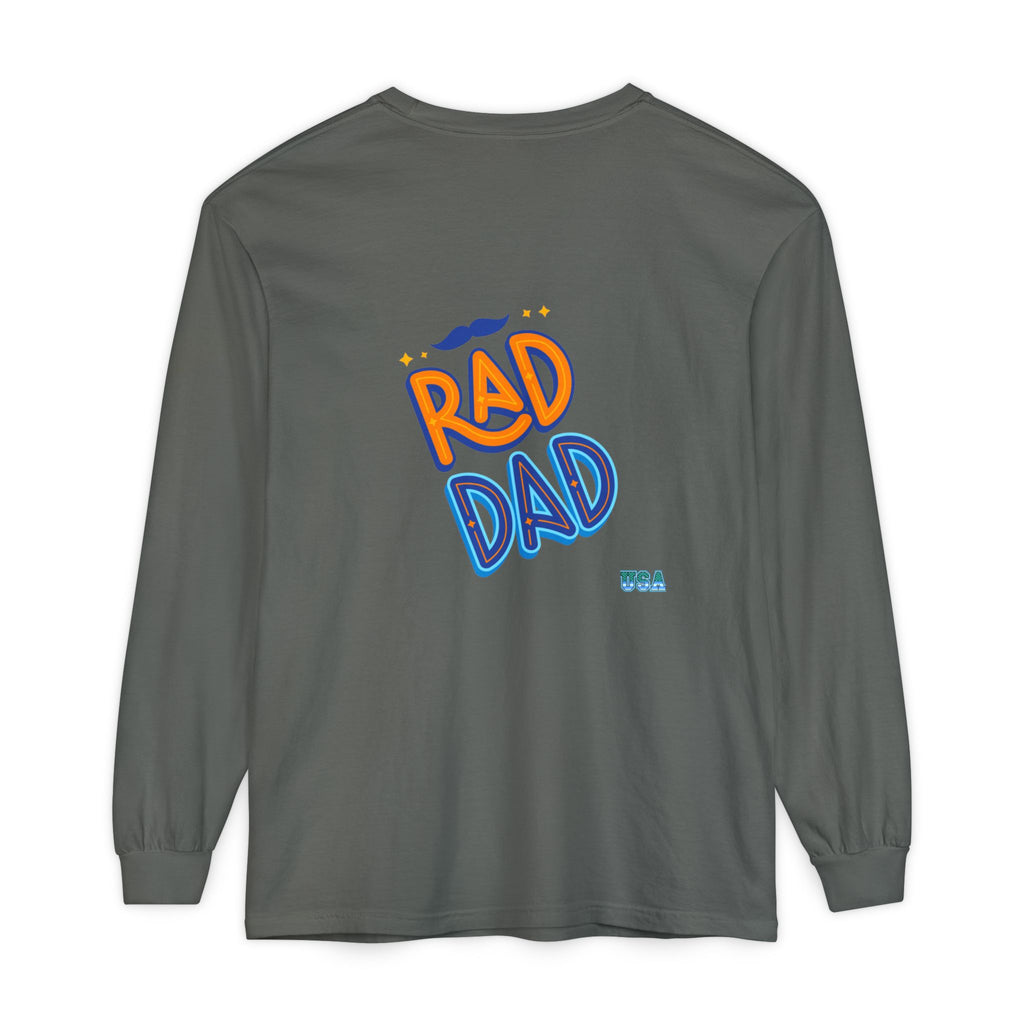 Rad Dad Long Sleeve T-Shirt | Retro Typography, Mustache Accent