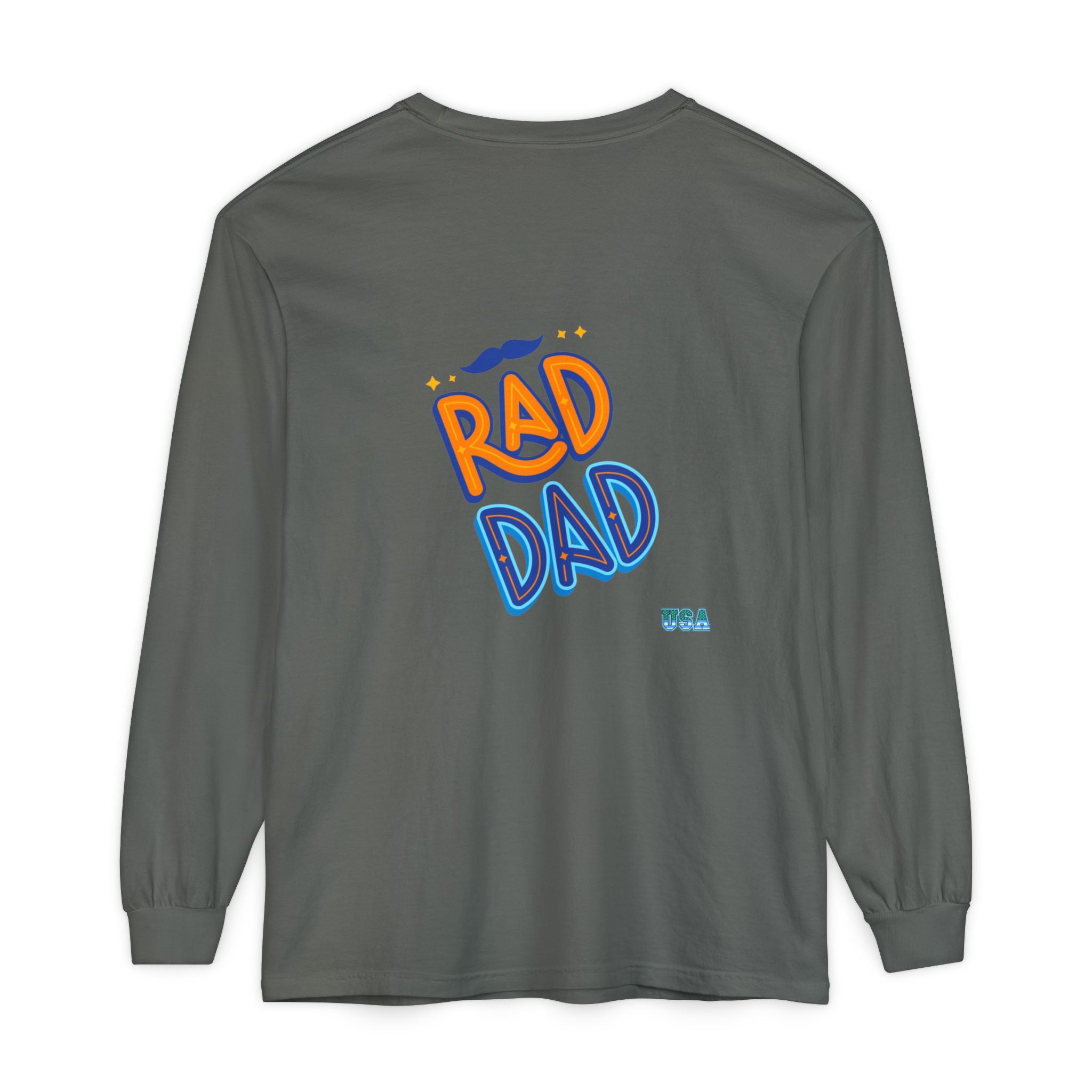 Rad Dad Long Sleeve T-Shirt | Retro Typography, Mustache Accent
