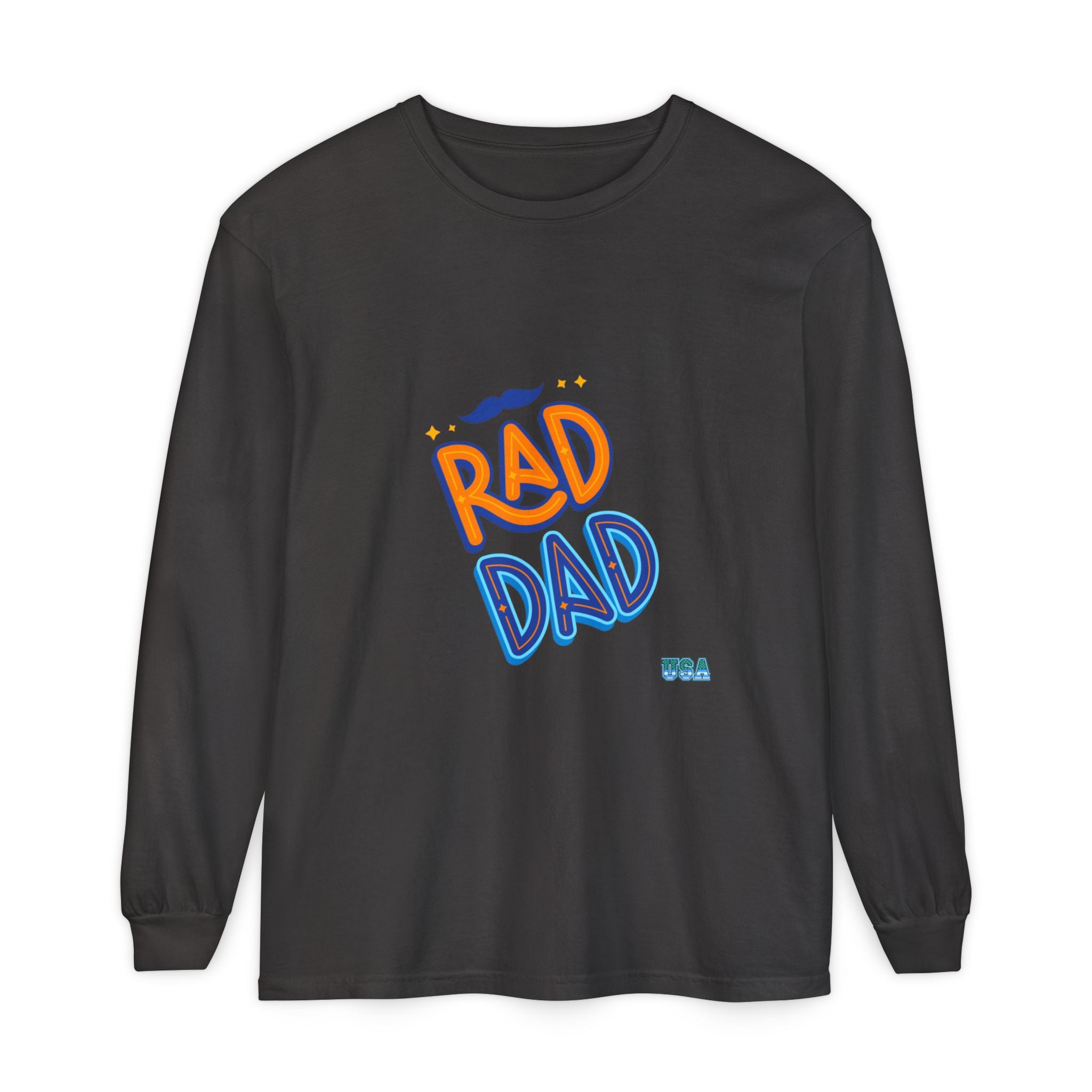 Rad Dad Long Sleeve T-Shirt | Retro Typography, Mustache Accent