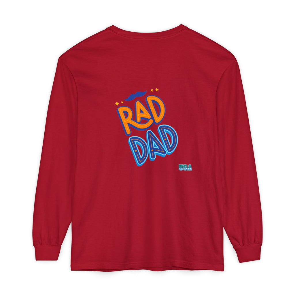 Rad Dad Long Sleeve T-Shirt | Retro Typography, Mustache Accent