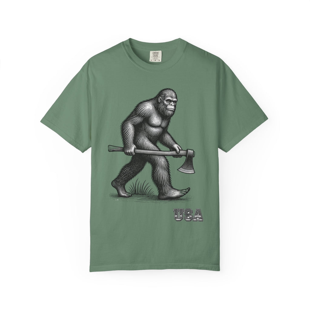 Sasquatch with Axe T-shirt | Vintage Bigfoot Illustration USA