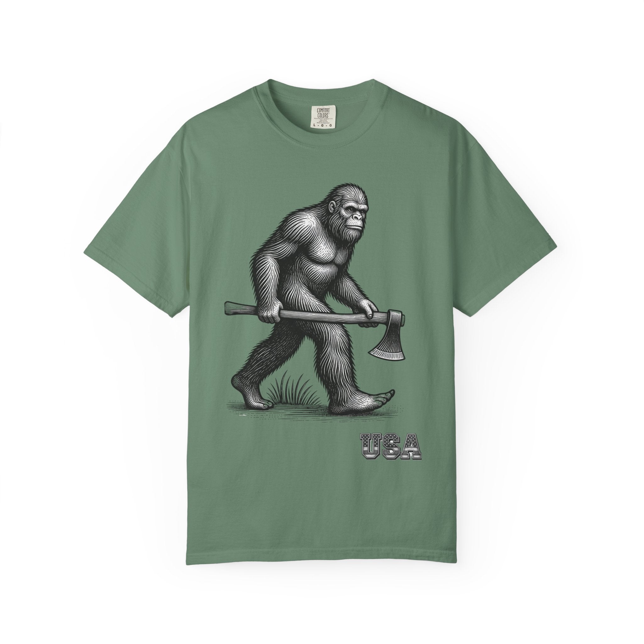 Sasquatch with Axe T-shirt | Vintage Bigfoot Illustration USA