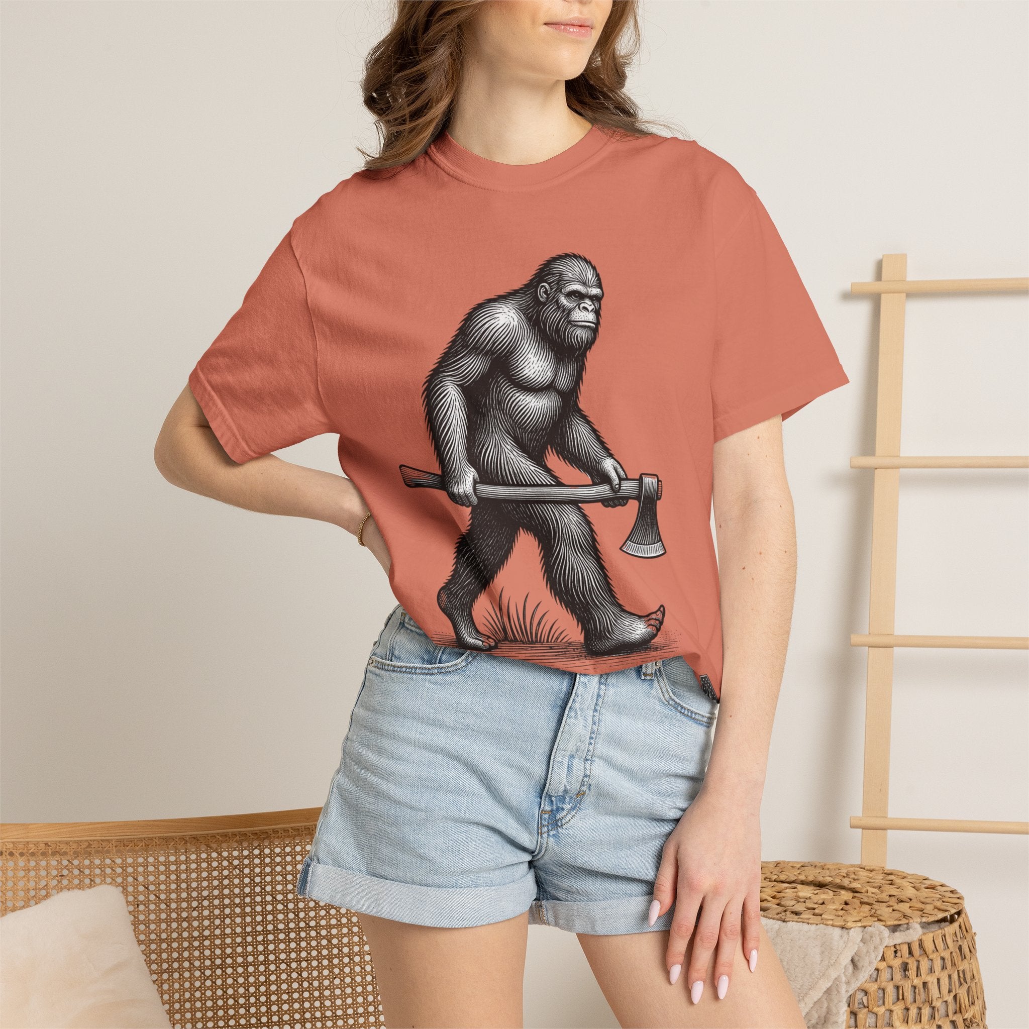 Sasquatch with Axe T-shirt | Vintage Bigfoot Illustration USA