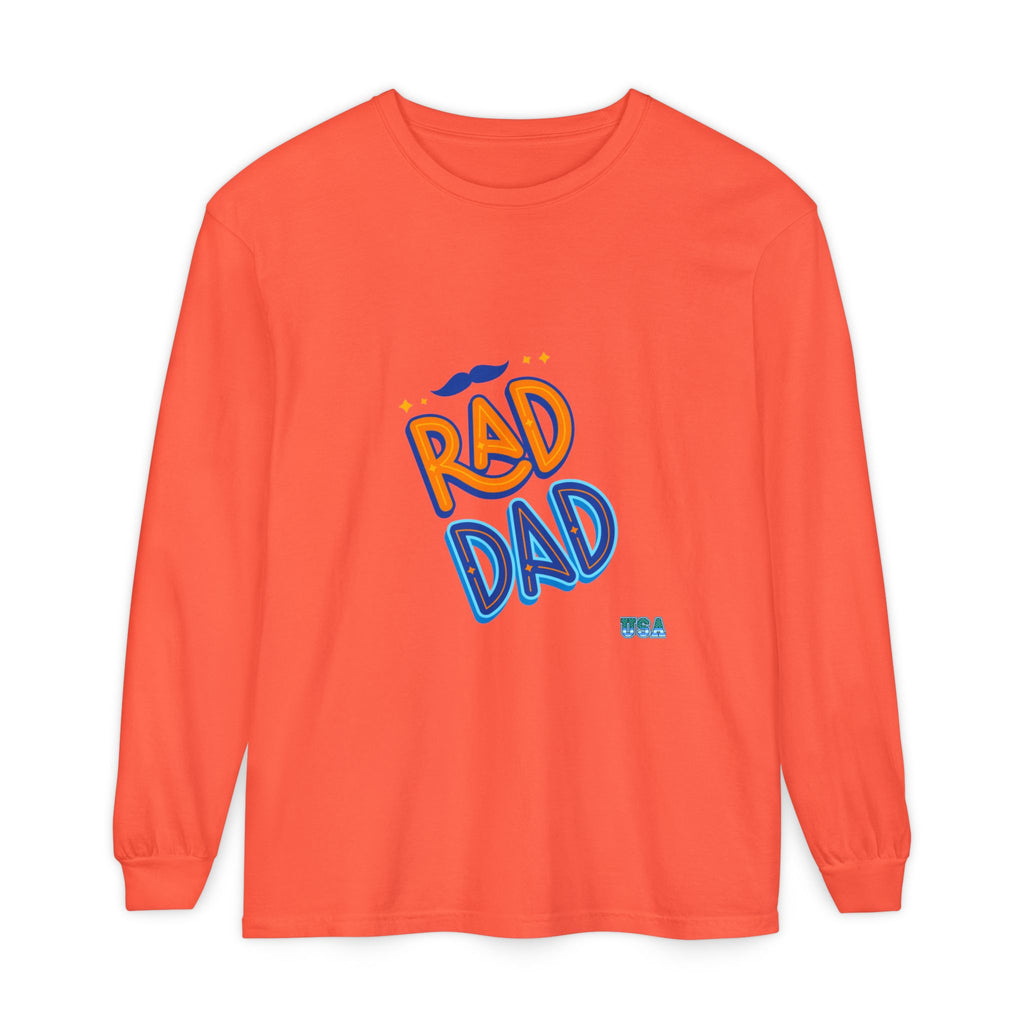Rad Dad Long Sleeve T-Shirt | Retro Typography, Mustache Accent