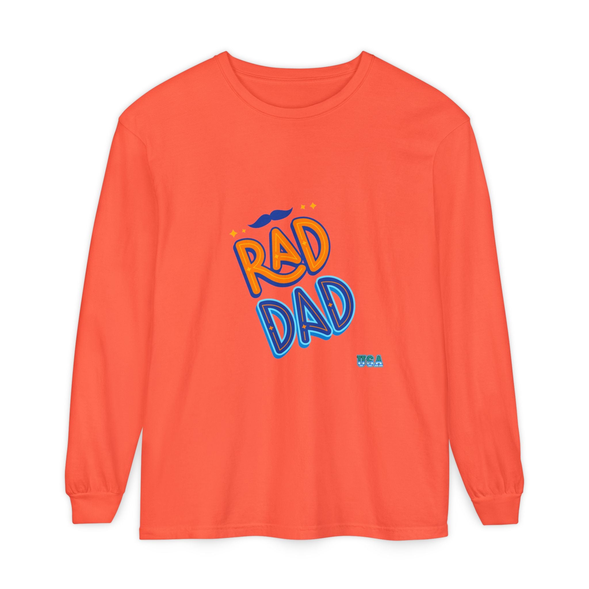 Rad Dad Long Sleeve T-Shirt | Retro Typography, Mustache Accent
