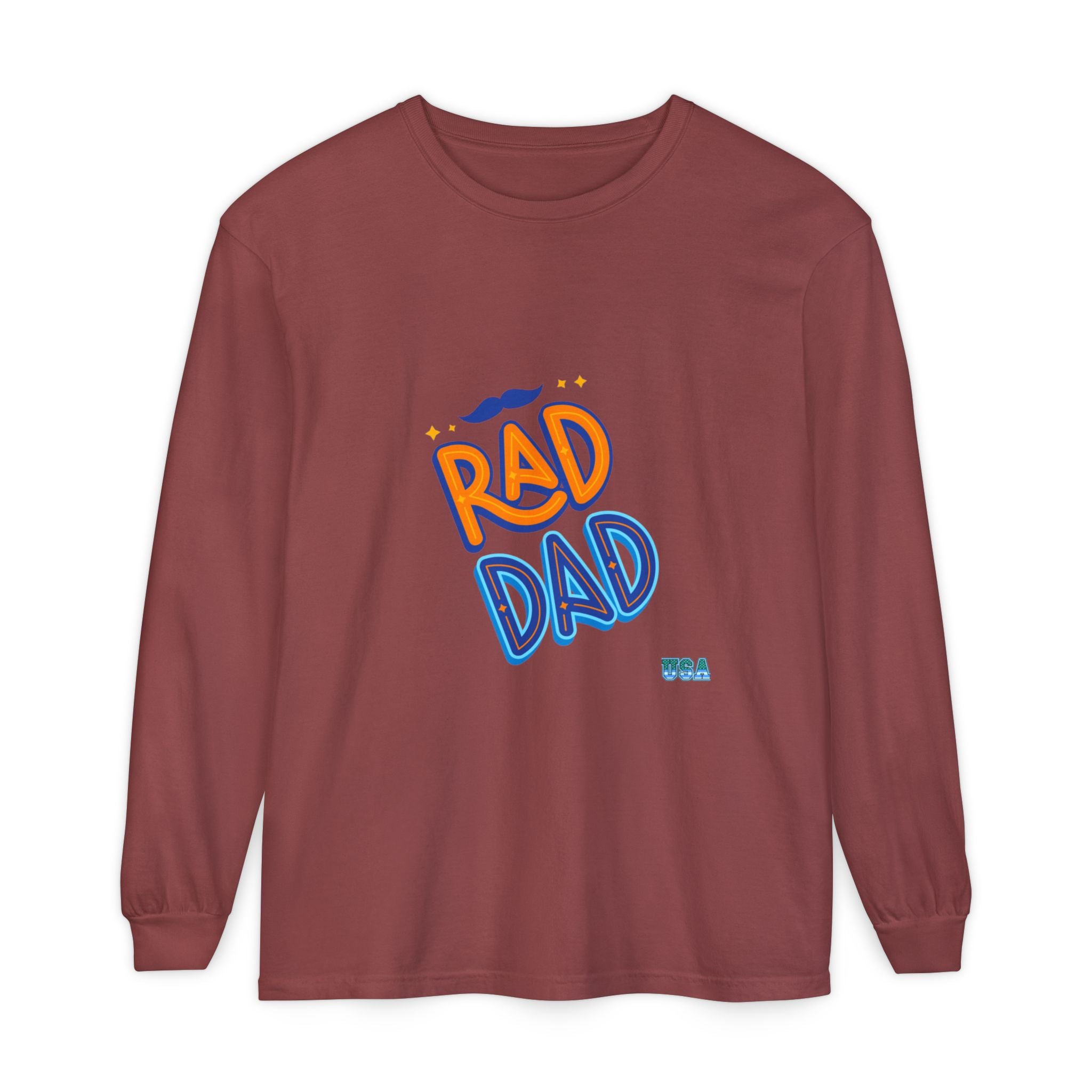 Rad Dad Long Sleeve T-Shirt | Retro Typography, Mustache Accent