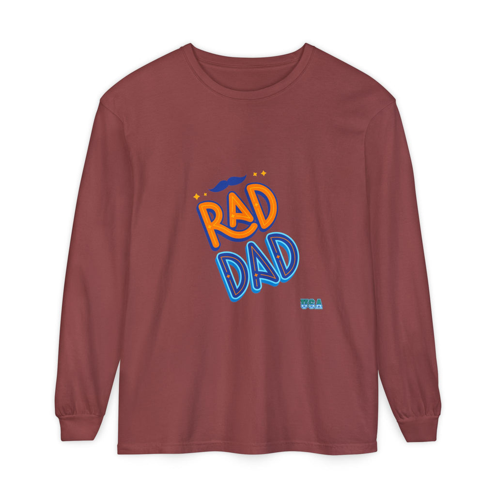 Rad Dad Long Sleeve T-Shirt | Retro Typography, Mustache Accent