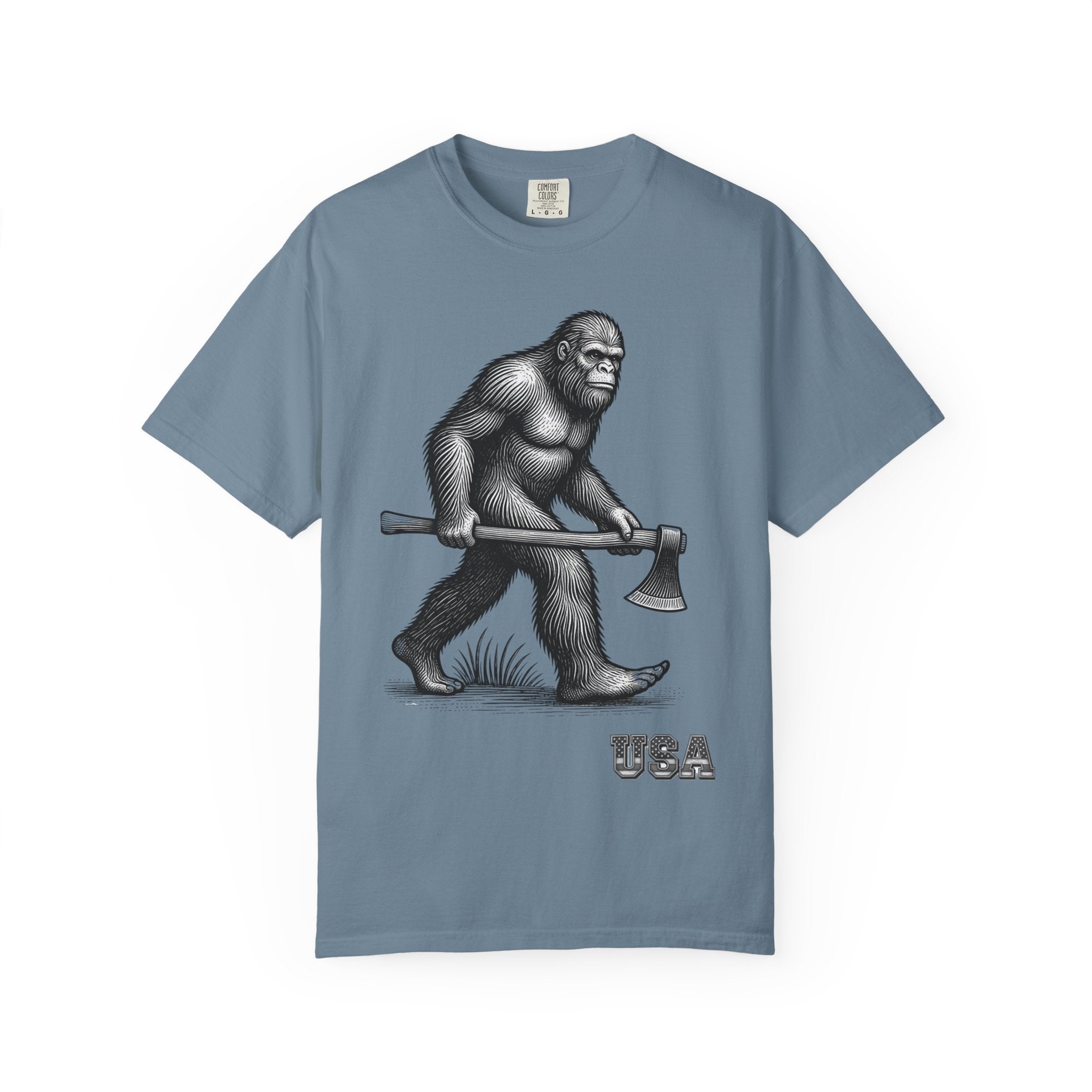 Sasquatch with Axe T-shirt | Vintage Bigfoot Illustration USA