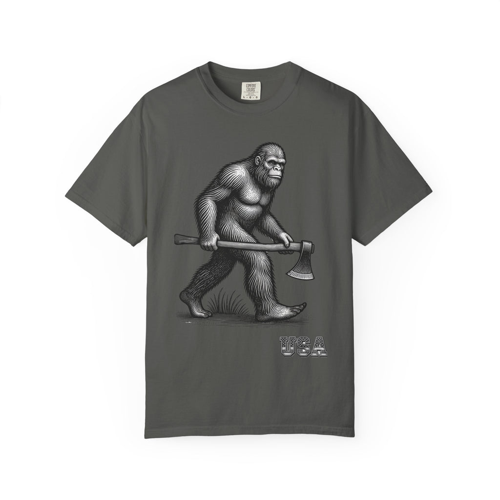 Sasquatch with Axe T-shirt | Vintage Bigfoot Illustration USA