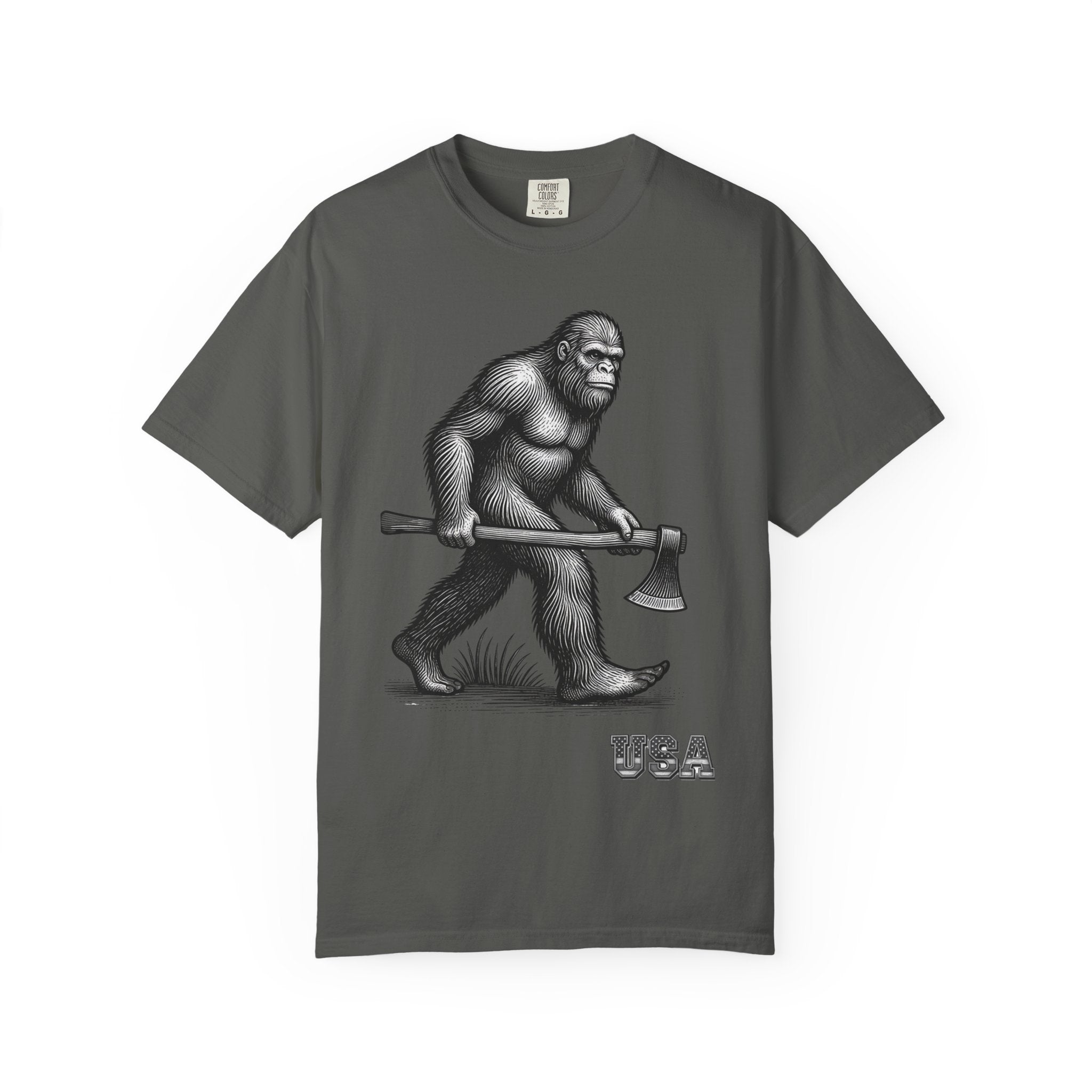 Sasquatch with Axe T-shirt | Vintage Bigfoot Illustration USA
