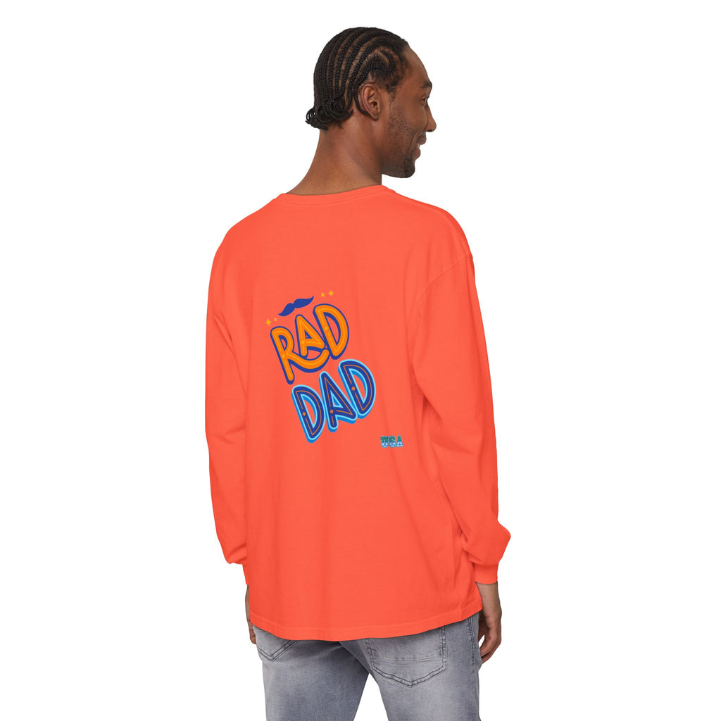 Rad Dad Long Sleeve T-Shirt | Retro Typography, Mustache Accent