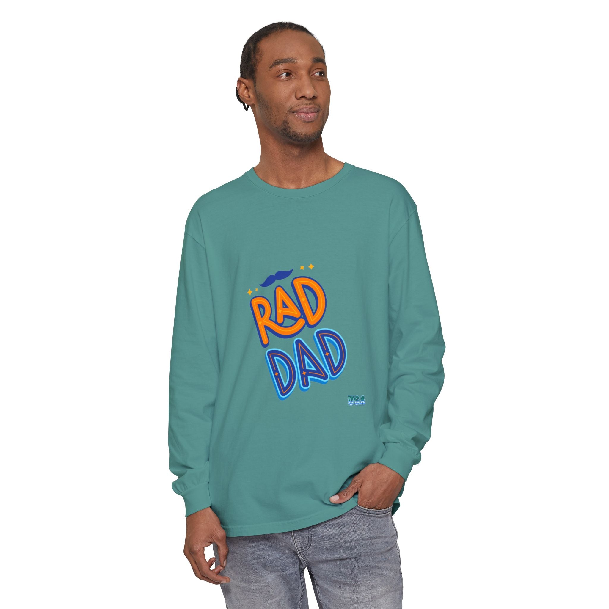 Rad Dad Long Sleeve T-Shirt | Retro Typography, Mustache Accent
