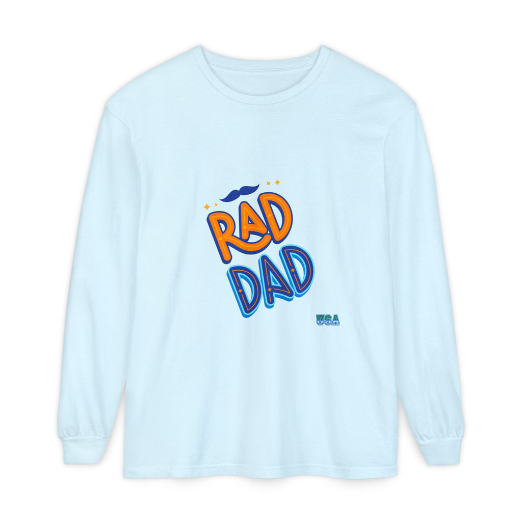 Rad Dad Long Sleeve T-Shirt | Retro Typography, Mustache Accent