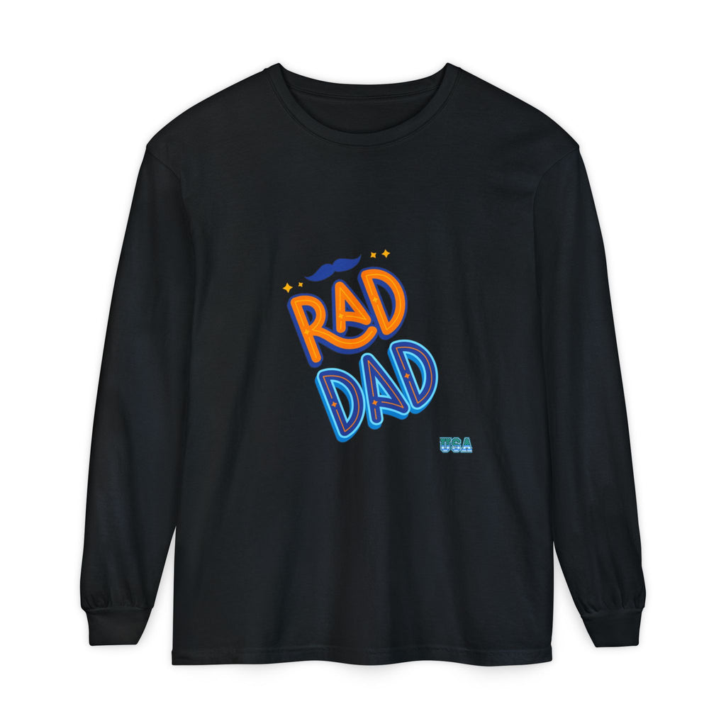 Rad Dad Long Sleeve T-Shirt | Retro Typography, Mustache Accent