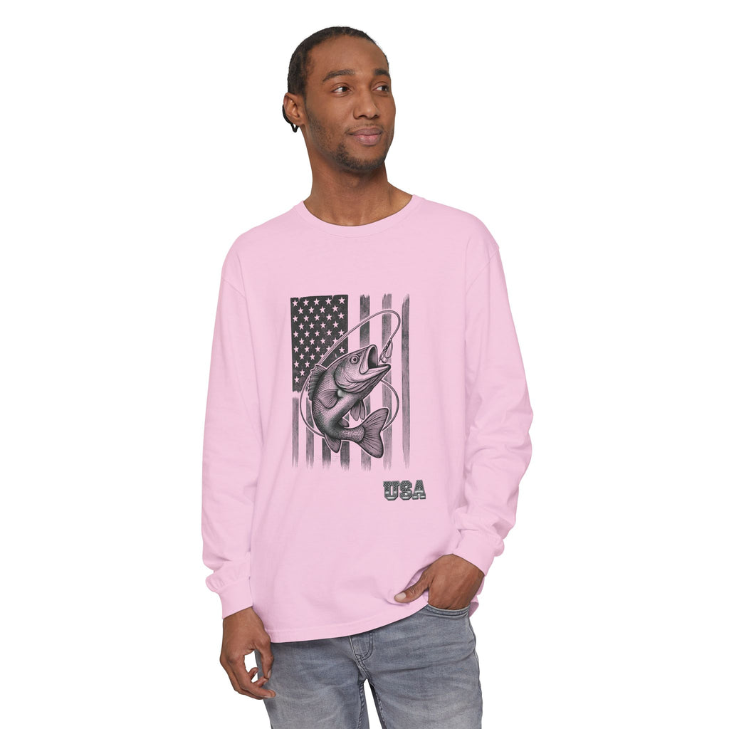American Flag Bass Fishing Long Sleeve T-Shirt | USA Bass Tee