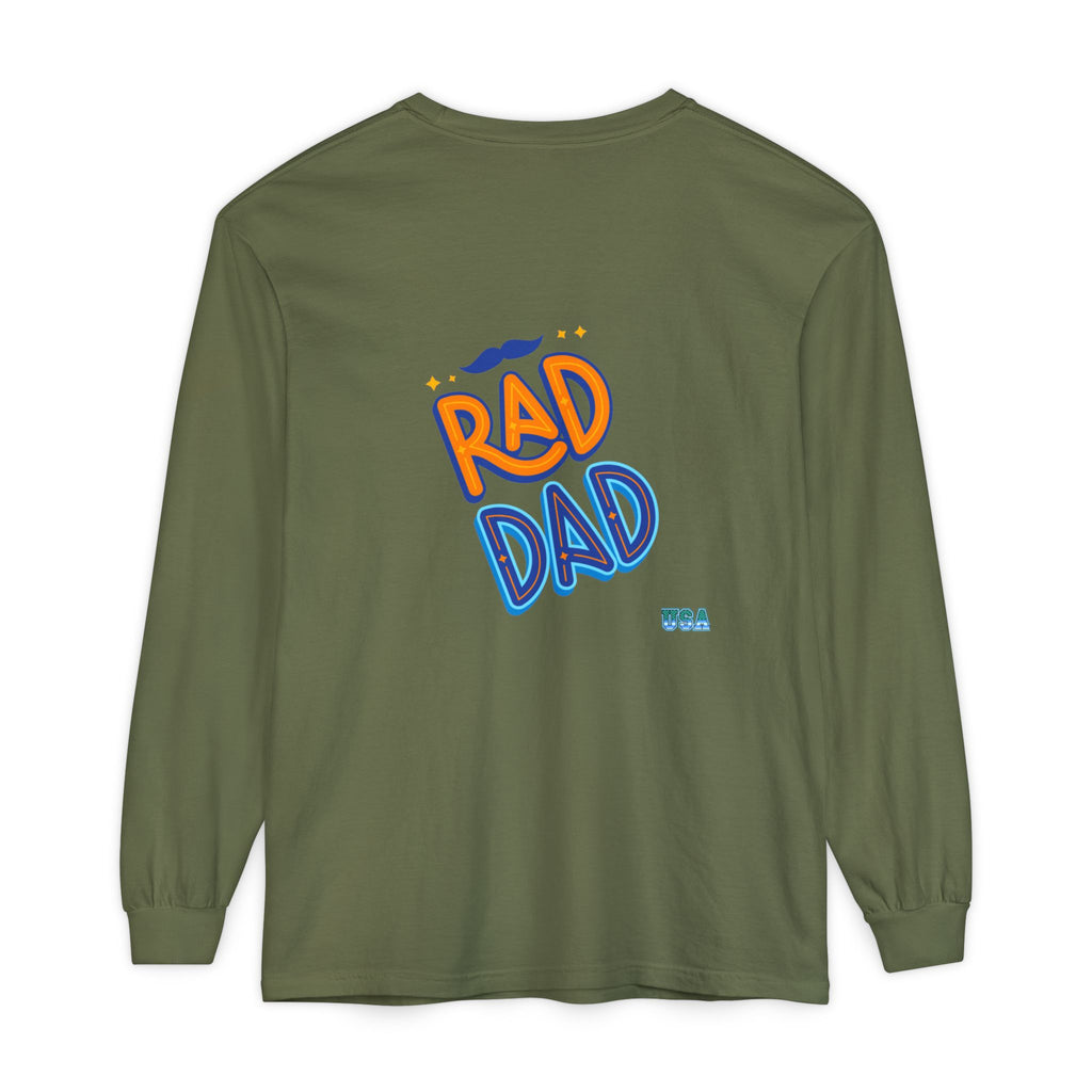 Rad Dad Long Sleeve T-Shirt | Retro Typography, Mustache Accent