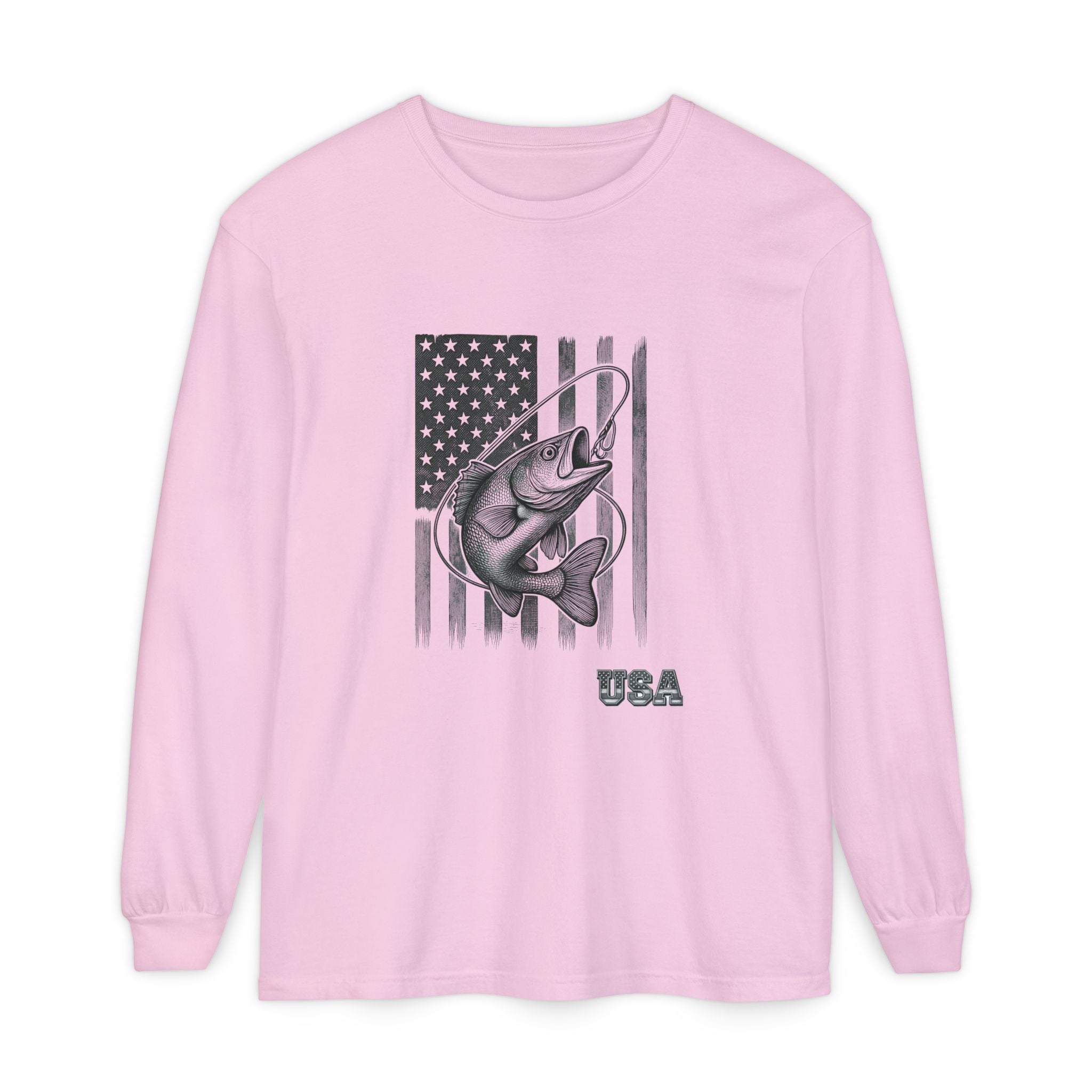 American Flag Bass Fishing Long Sleeve T-Shirt | USA Bass Tee