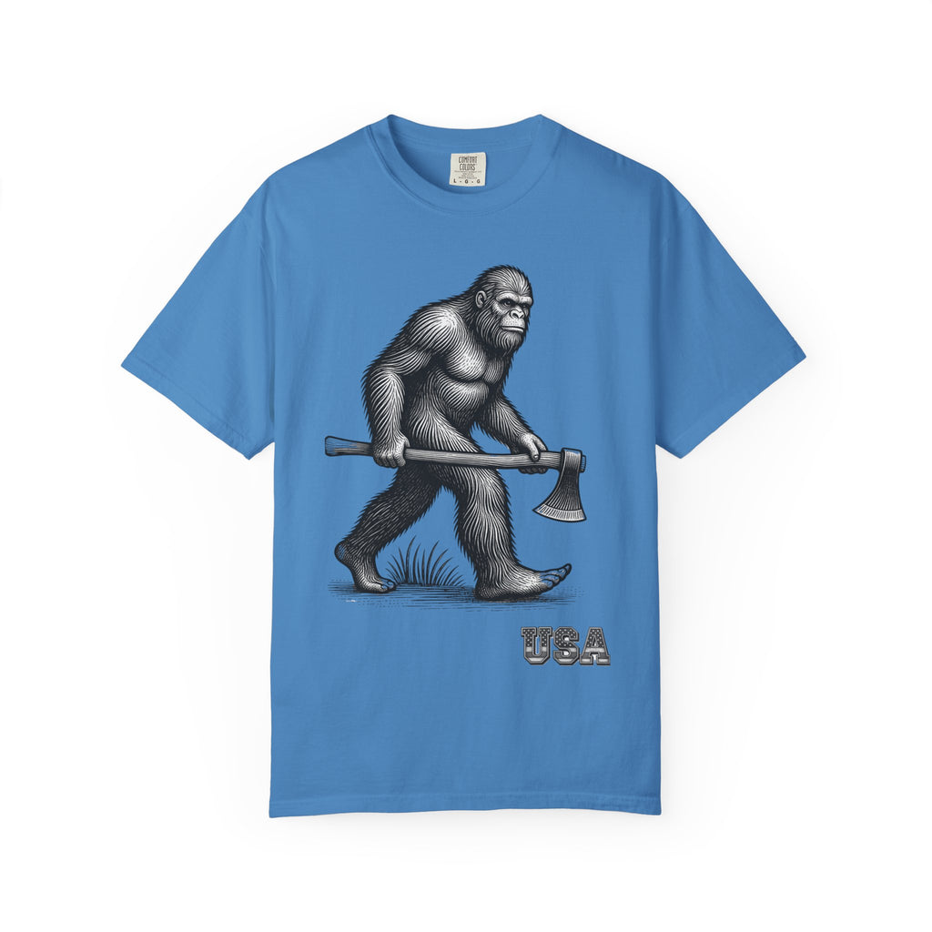 Sasquatch with Axe T-shirt | Vintage Bigfoot Illustration USA