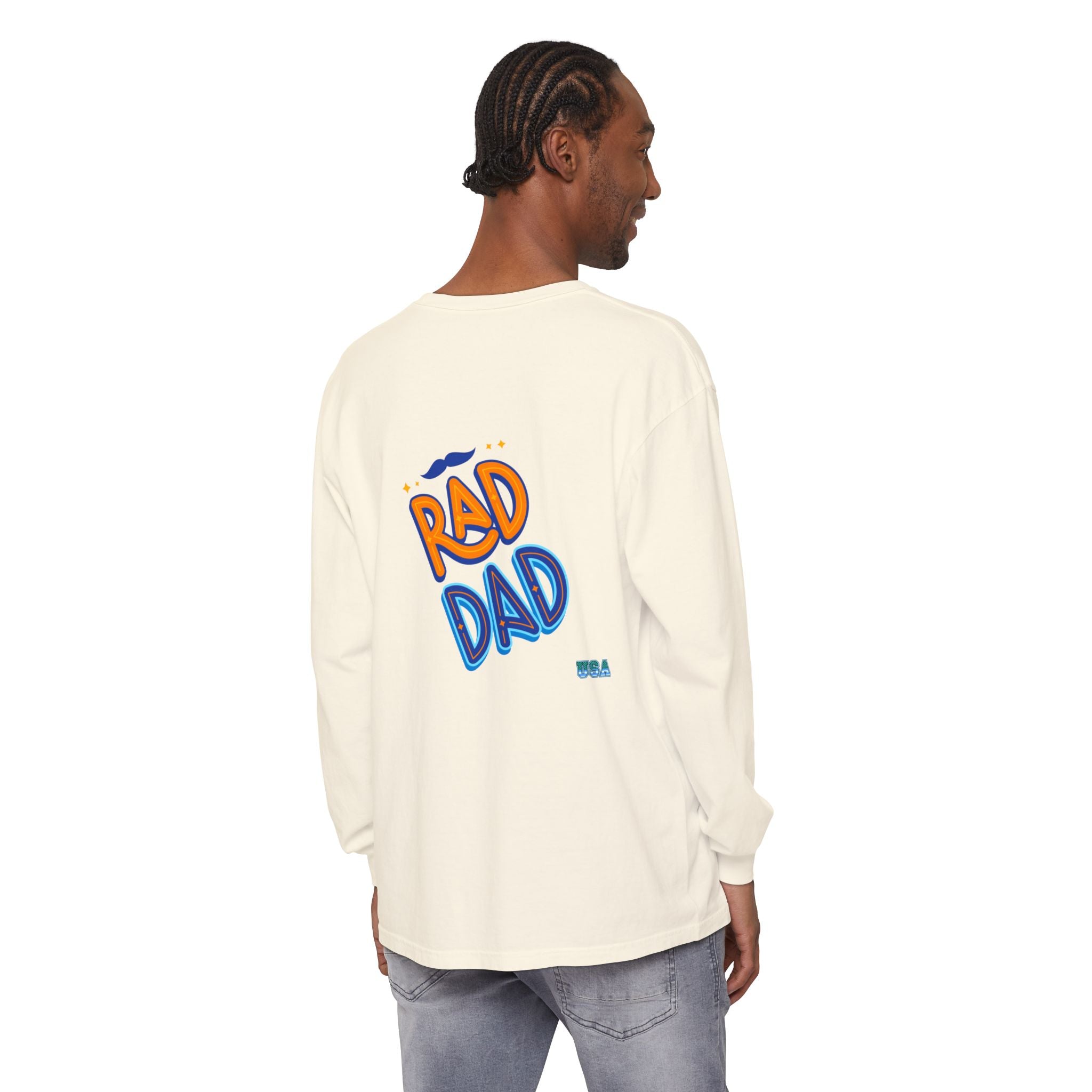 Rad Dad Long Sleeve T-Shirt | Retro Typography, Mustache Accent