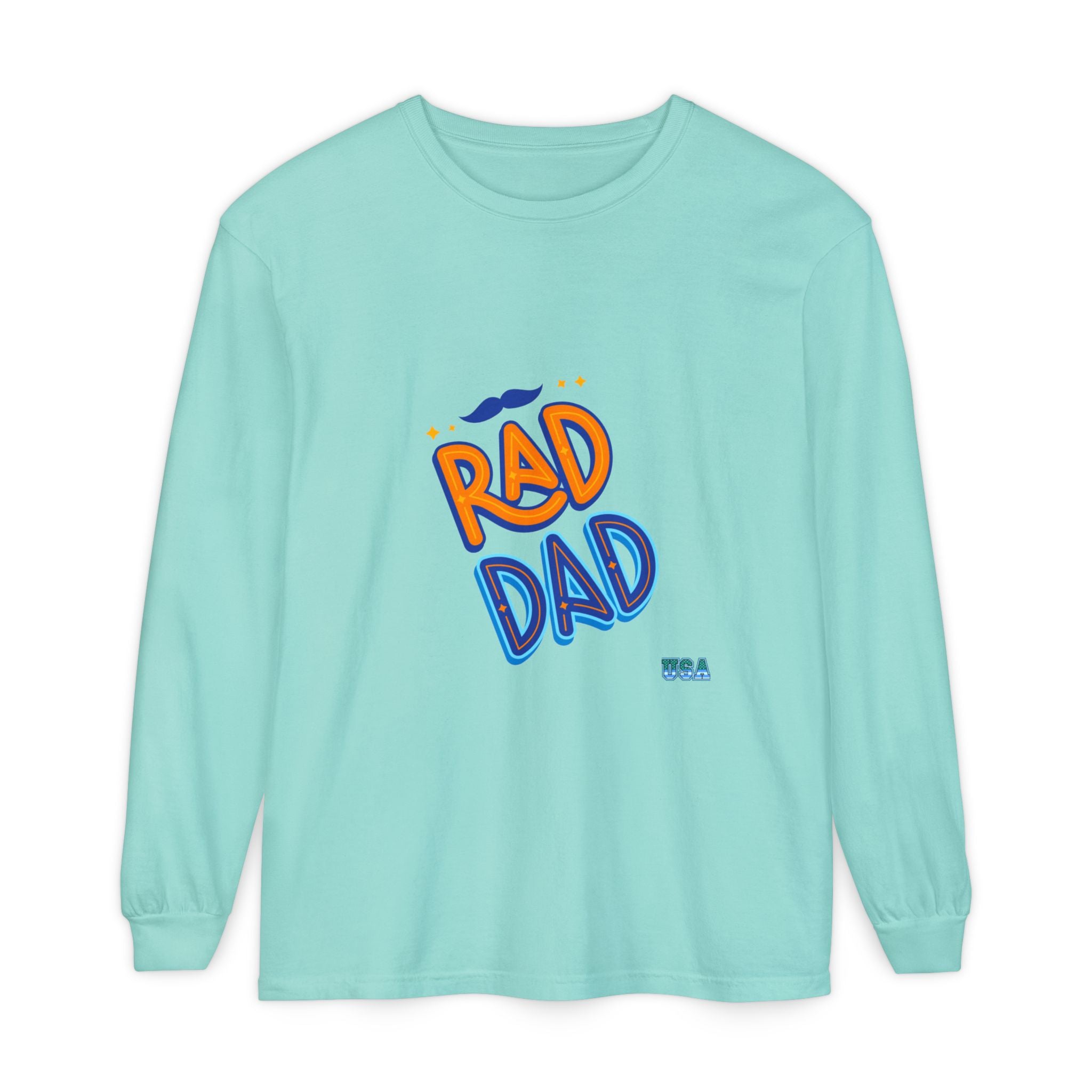 Rad Dad Long Sleeve T-Shirt | Retro Typography, Mustache Accent