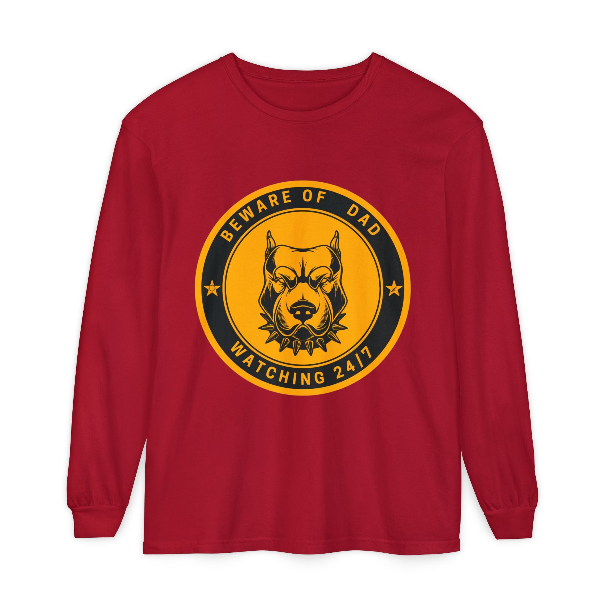 Beware of Dad Watching 24/7 Pitbull Graphic Long Sleeve Tee