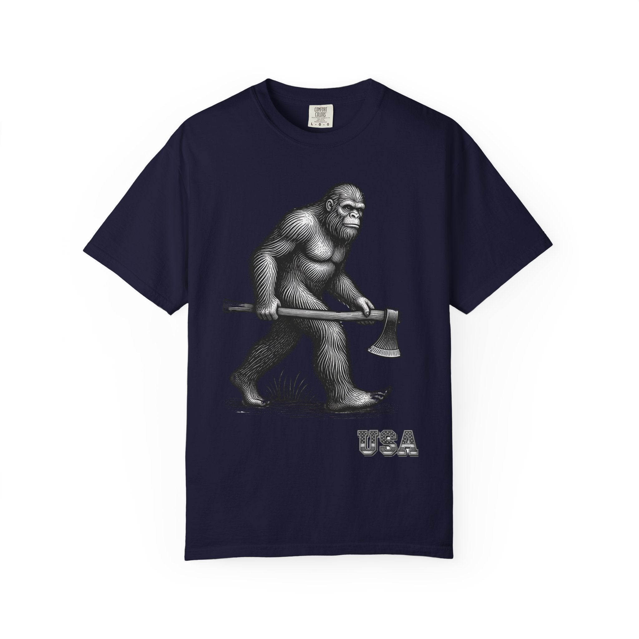 Sasquatch with Axe T-shirt | Vintage Bigfoot Illustration USA