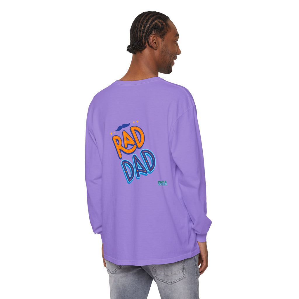 Rad Dad Long Sleeve T-Shirt | Retro Typography, Mustache Accent