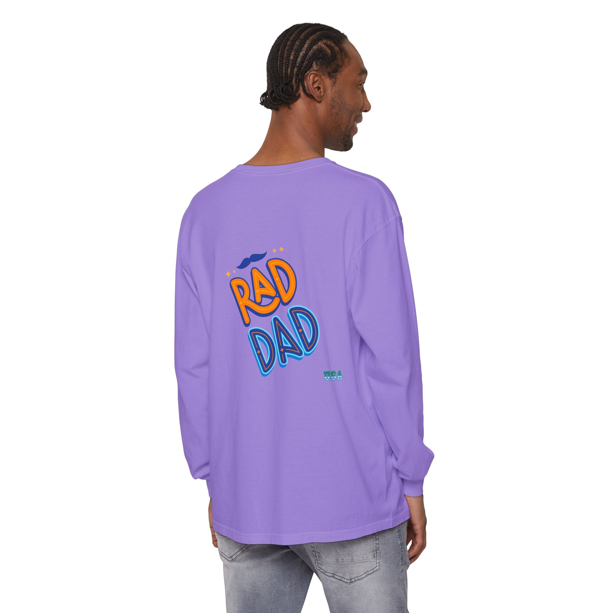 Rad Dad Long Sleeve T-Shirt | Retro Typography, Mustache Accent