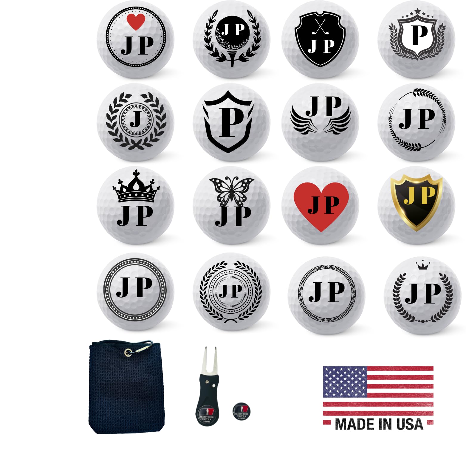 Personalized Golf Balls Beautiful Custom Initial Designs | Multiple Designs Monogrammed Golf Gifts & Accessories. Includes Golf-Balls,Towel,Divot.