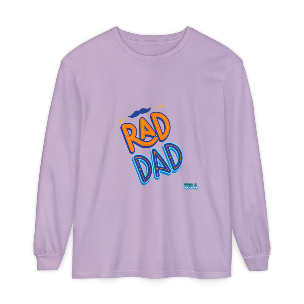 Rad Dad Long Sleeve T-Shirt | Retro Typography, Mustache Accent
