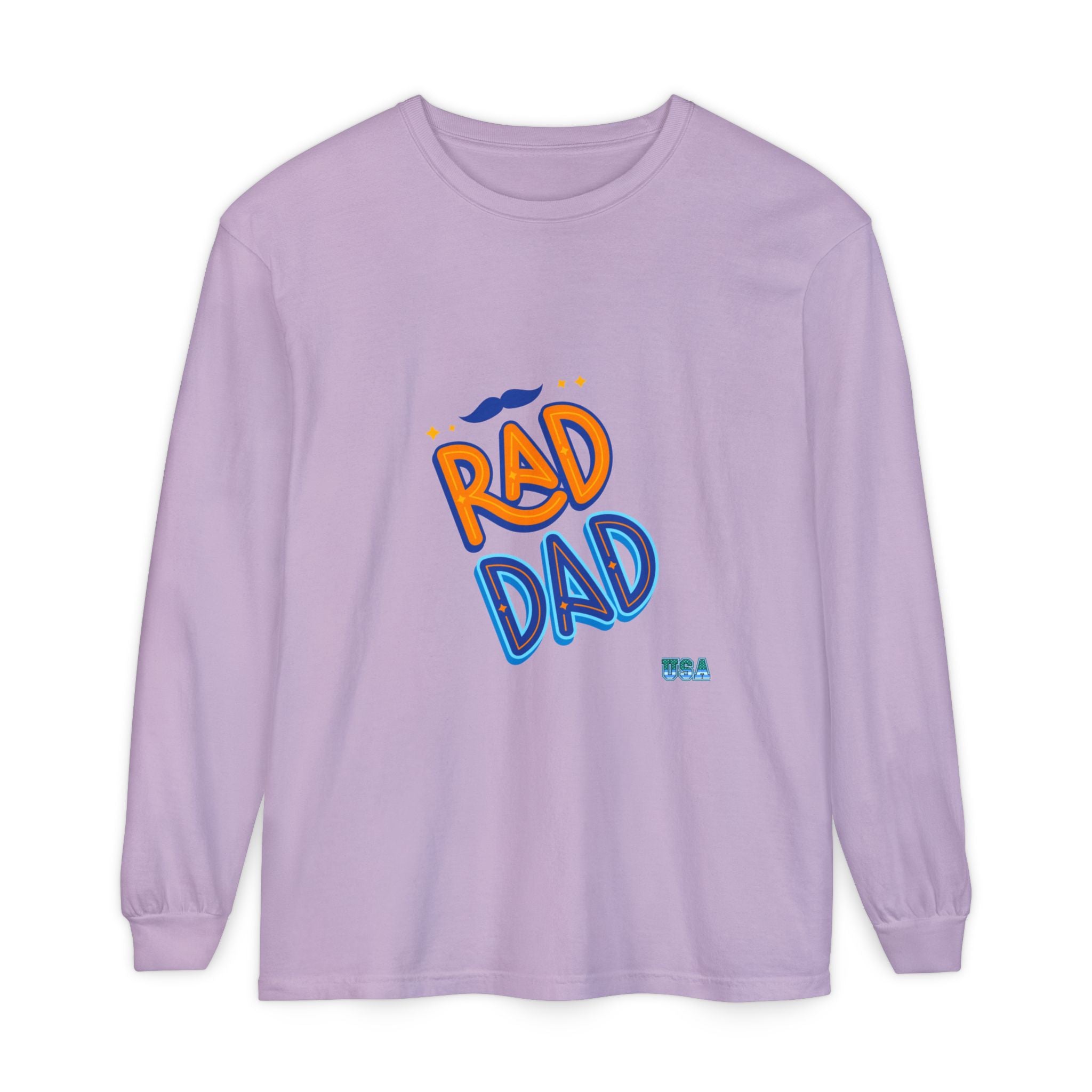 Rad Dad Long Sleeve T-Shirt | Retro Typography, Mustache Accent