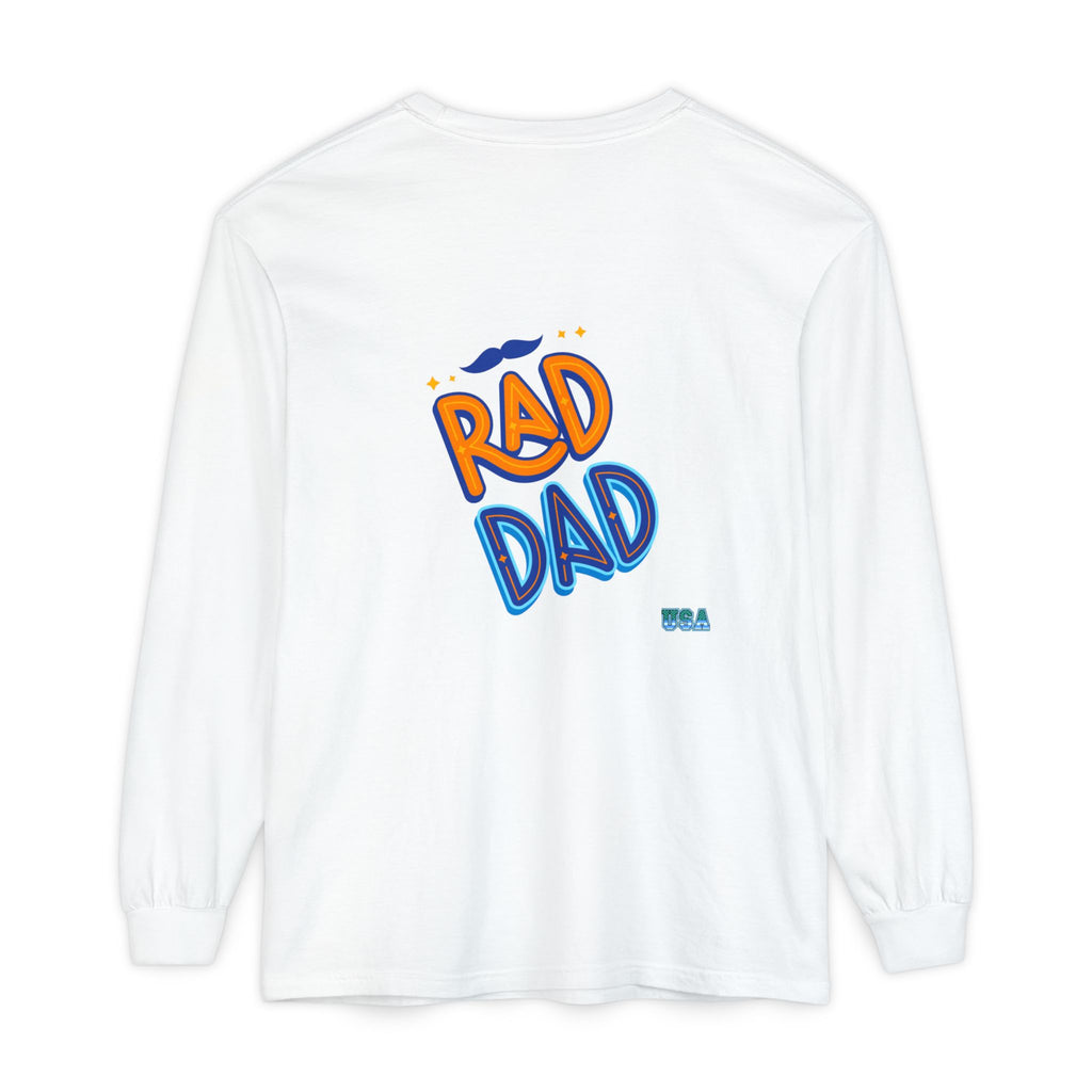 Rad Dad Long Sleeve T-Shirt | Retro Typography, Mustache Accent