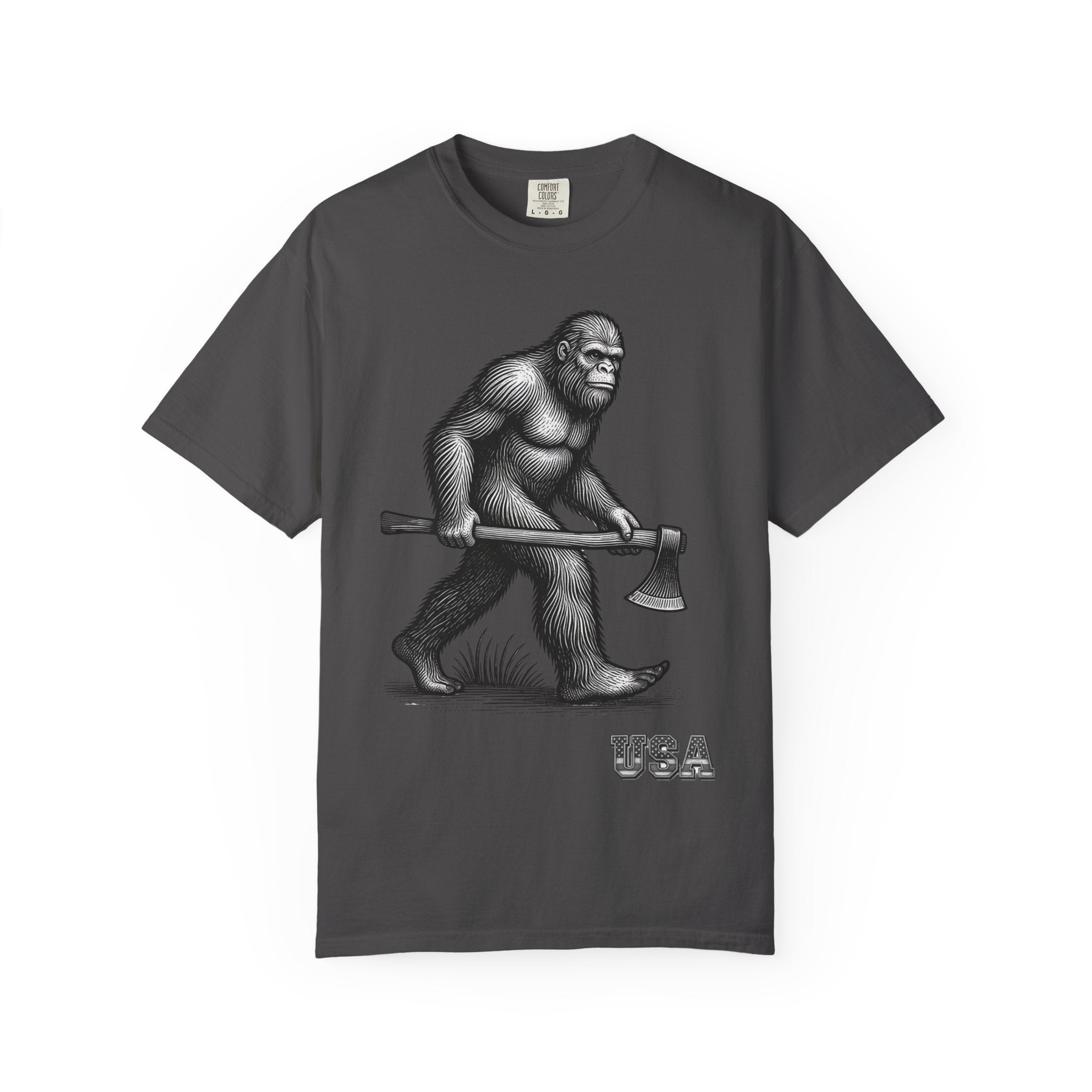 Sasquatch with Axe T-shirt | Vintage Bigfoot Illustration USA
