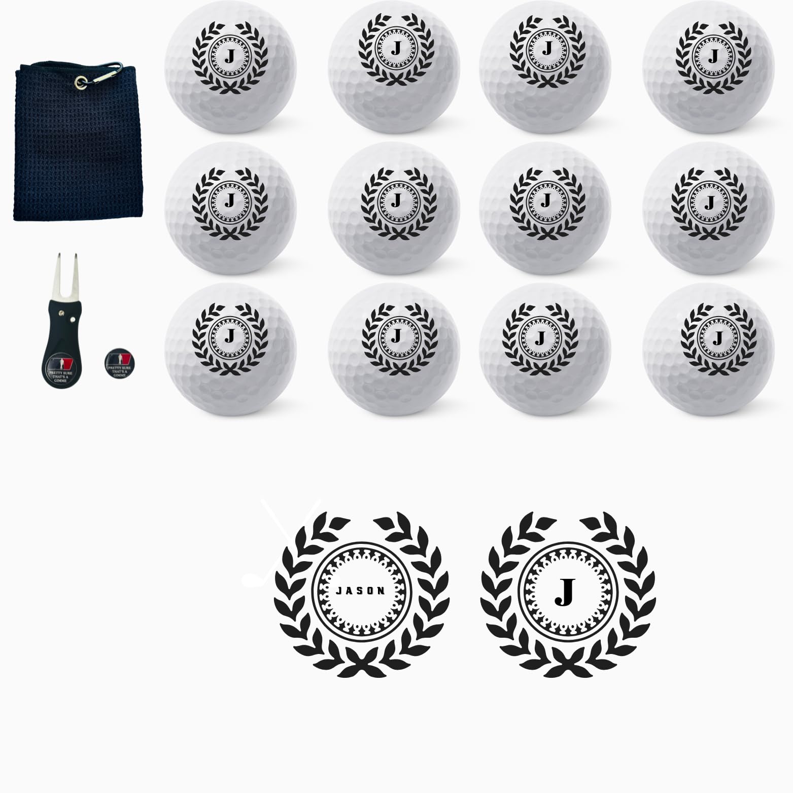 Personalized Custom Golf Balls Beautiful Shield Royalty | Multiple Designs Monogrammed Golf Gifts & Accessories. Includes Golf-Balls,Towel,Divot.