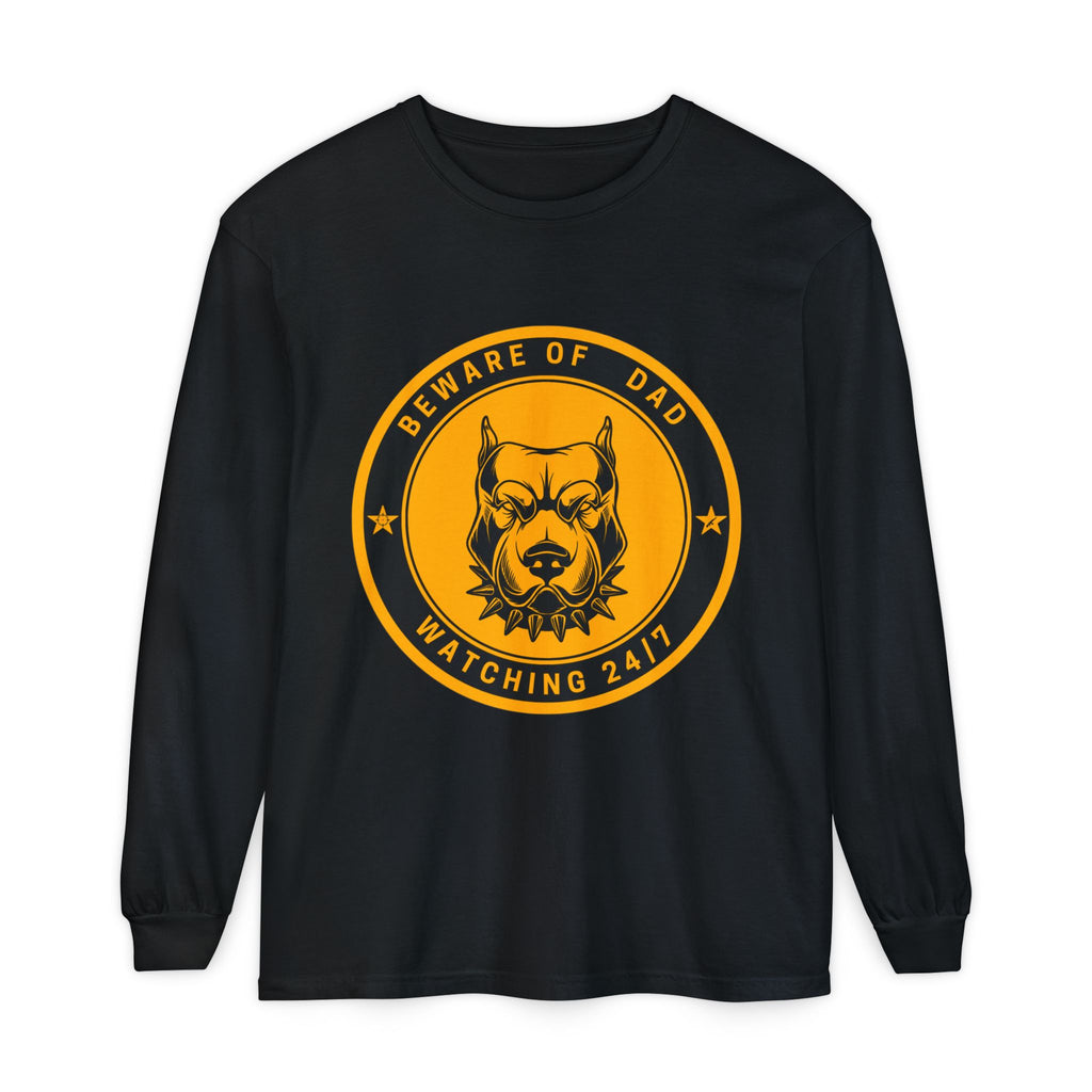 Beware of Dad Watching 24/7 Pitbull Graphic Long Sleeve Tee