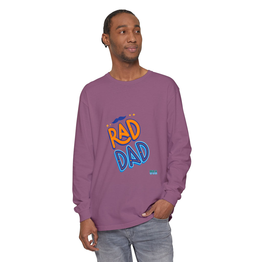 Rad Dad Long Sleeve T-Shirt | Retro Typography, Mustache Accent
