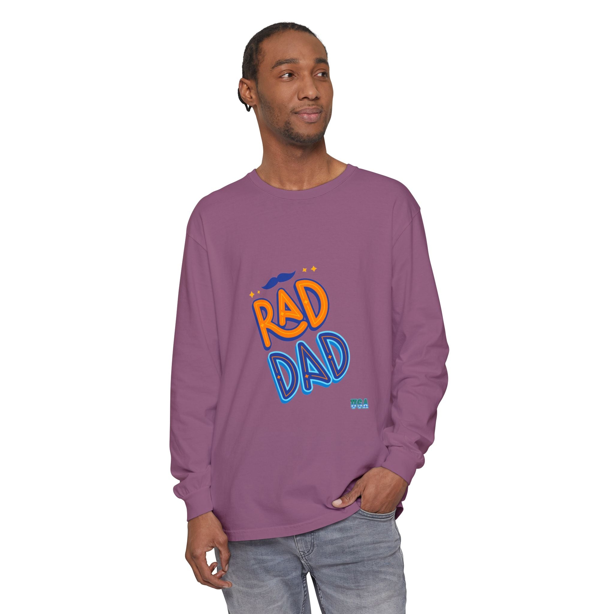 Rad Dad Long Sleeve T-Shirt | Retro Typography, Mustache Accent