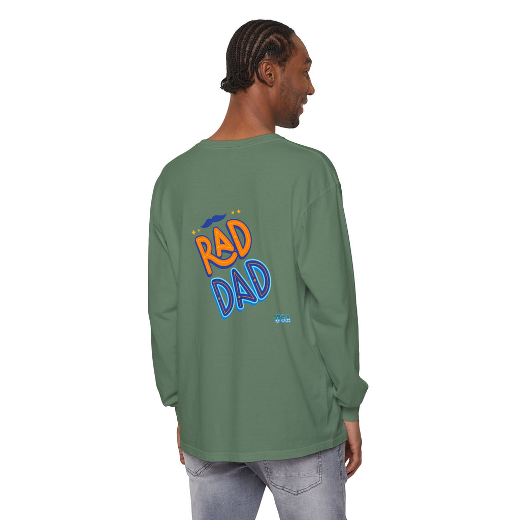 Rad Dad Long Sleeve T-Shirt | Retro Typography, Mustache Accent
