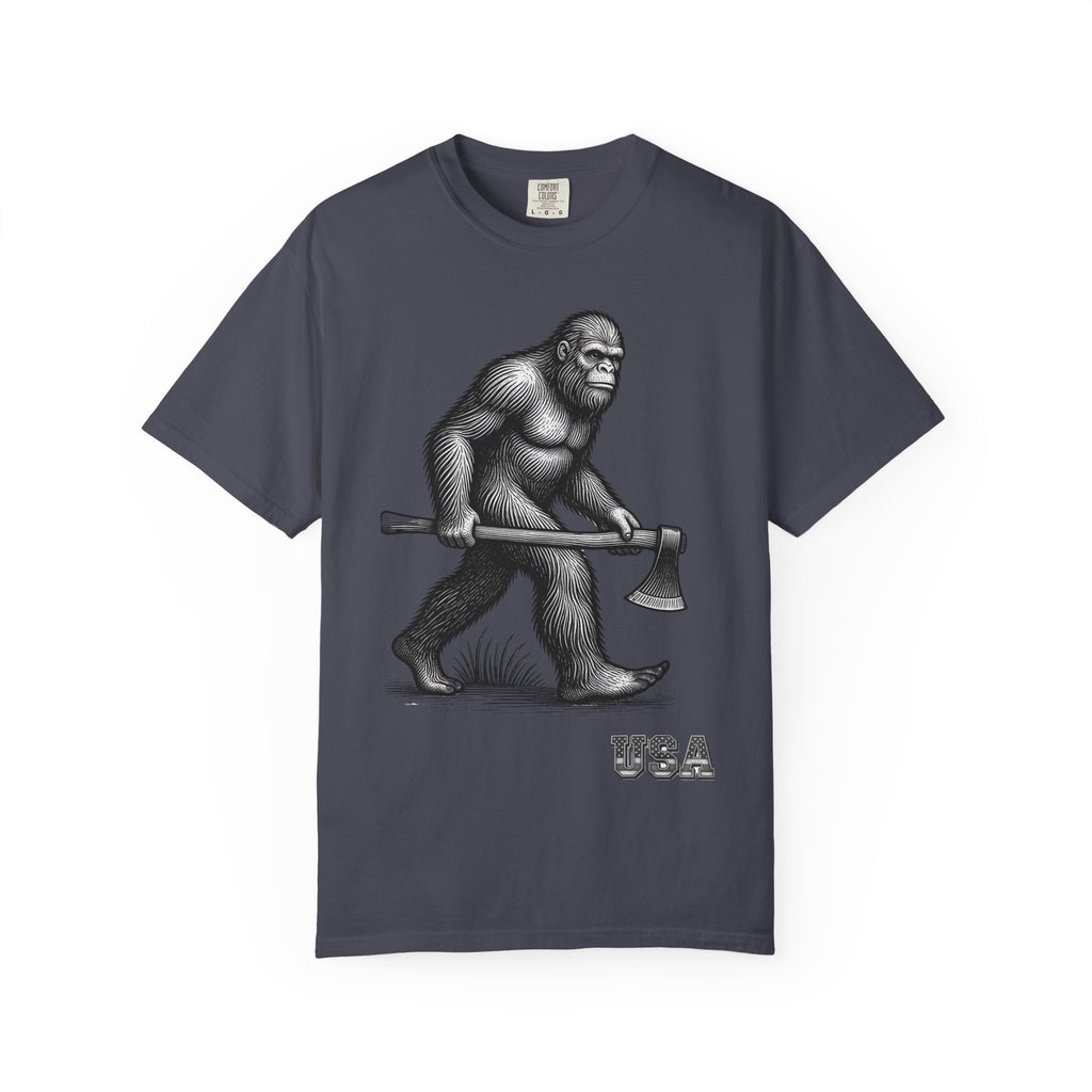 Sasquatch with Axe T-shirt | Vintage Bigfoot Illustration USA