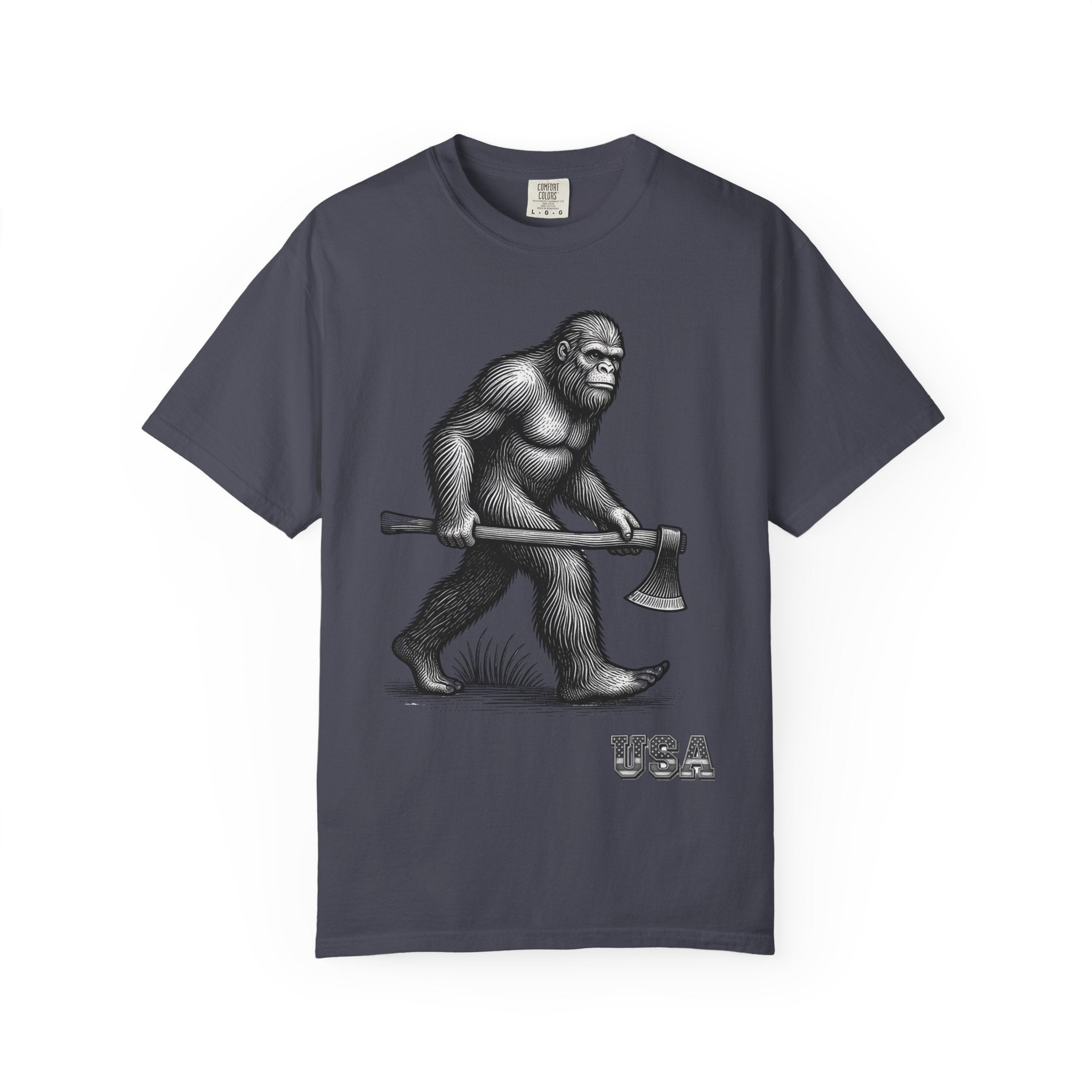 Sasquatch with Axe T-shirt | Vintage Bigfoot Illustration USA